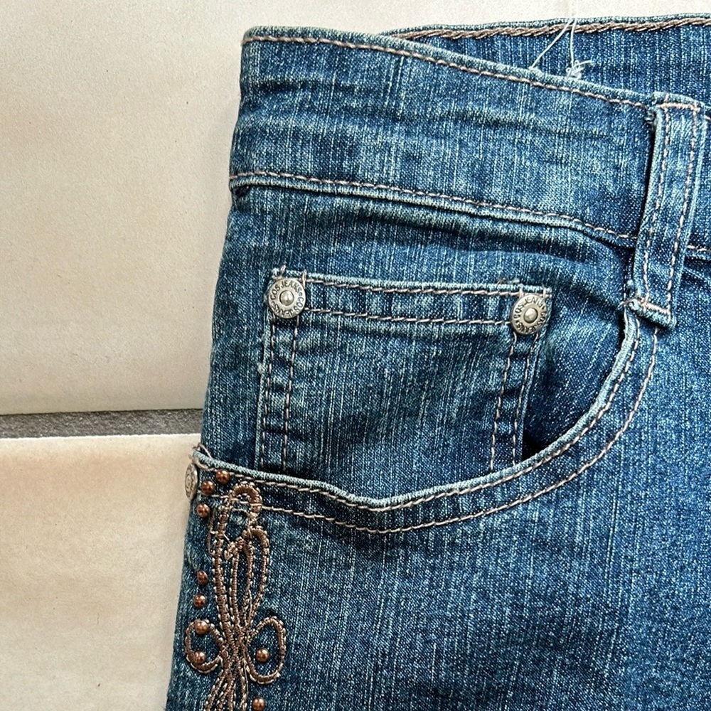 Cos Women’s Denim Y2K Boho Hippie Studded Embroidered Bootcut Blue Jeans Sz 12P - Picture 3 of 16